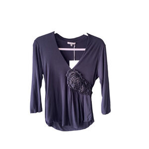 Bordeaux Blouse Womens Size Small NEW Embellished Y2K Black Modal Stretchy Shirt